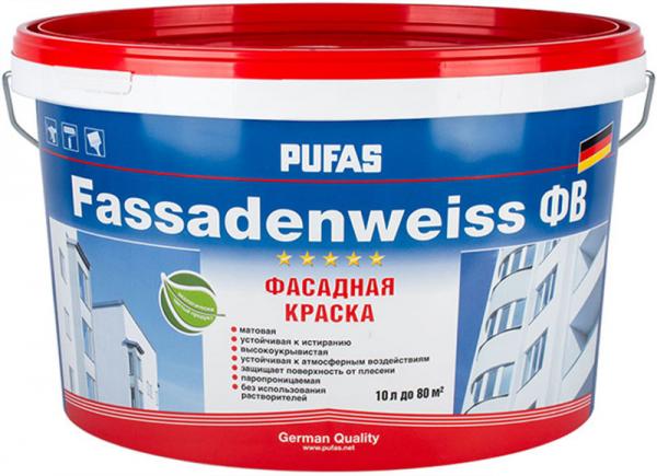 ПУФАС Fassadenweiss база D прозрачная краска фасадная акриловая (10л ...