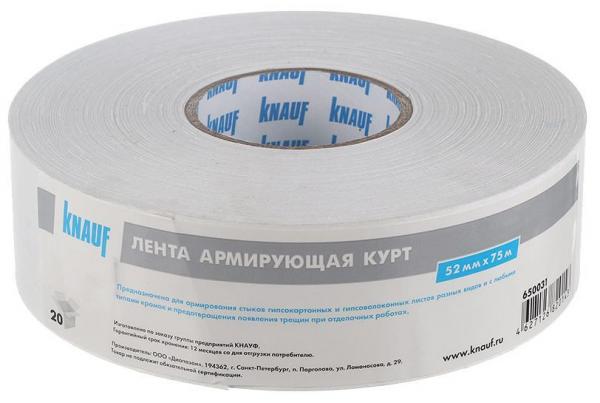 КНАУФ Курт лента бумажная армирующая для швов ГКЛ 52мм (75м) / KNAUF ...