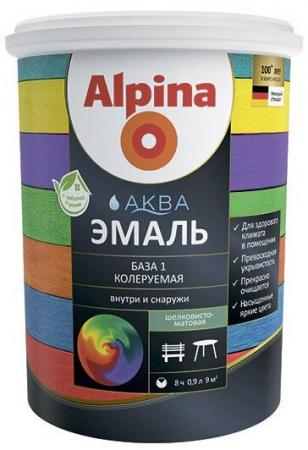 АЛЬПИНА Аква база 1 белая эмаль акриловая шелковисто-матовая (0, 9л ...