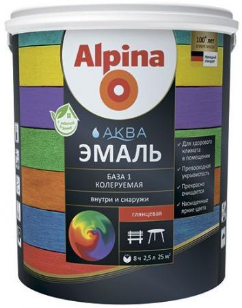 АЛЬПИНА Аква база 1 белая эмаль акриловая глянцевая (2, 5л) / ALPINA ...