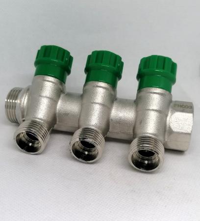 Коллектор распределительный вентильный 3/4", 3 отвода 1/2" под ...