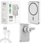 Беспроводная зарядка 15W + Автомобильный держатель магнитный белый (100 шт/кор)